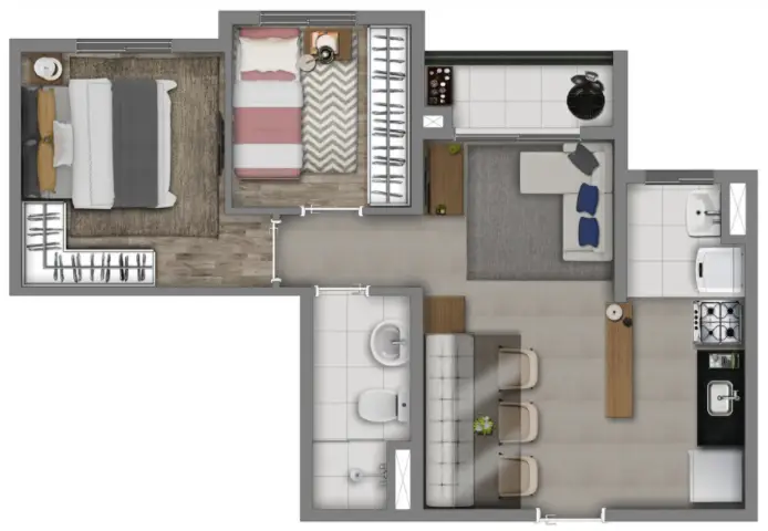 Planta 2 dormitórios 40 m²