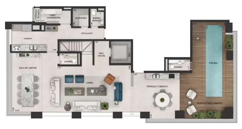 Planta 4 dormitórios – cobertura, duplex 358,39 m²