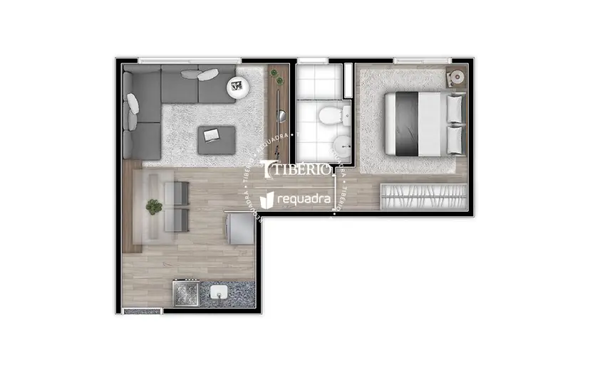 Planta 1 dormitório 33,79 m²
