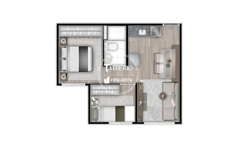 Planta 2 dormitórios 34,47 m²