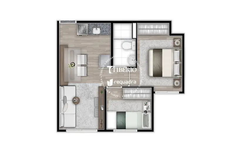 Planta 2 dormitórios 34,83 m²