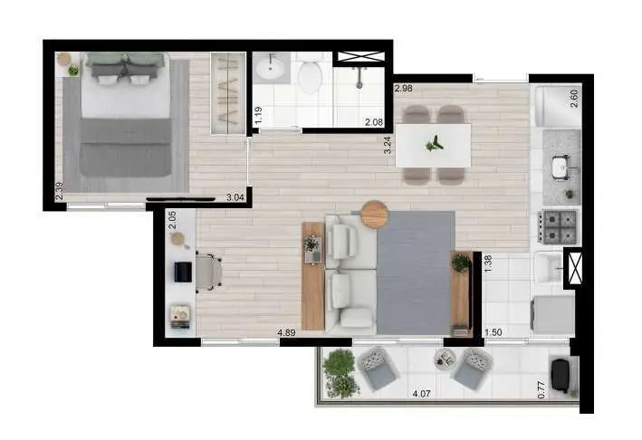 Planta 1 dormitório – opção de planta 40,84 m²
