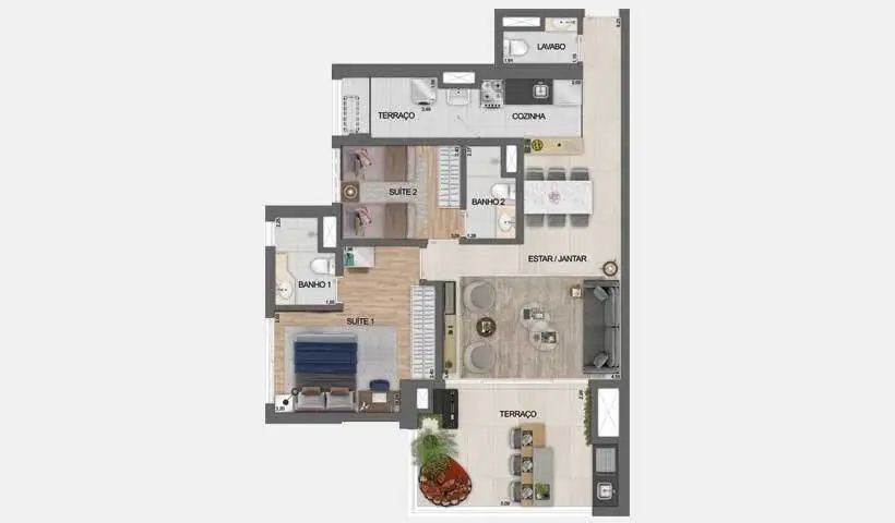 Planta 2 dormitórios – opção de planta 93 m²