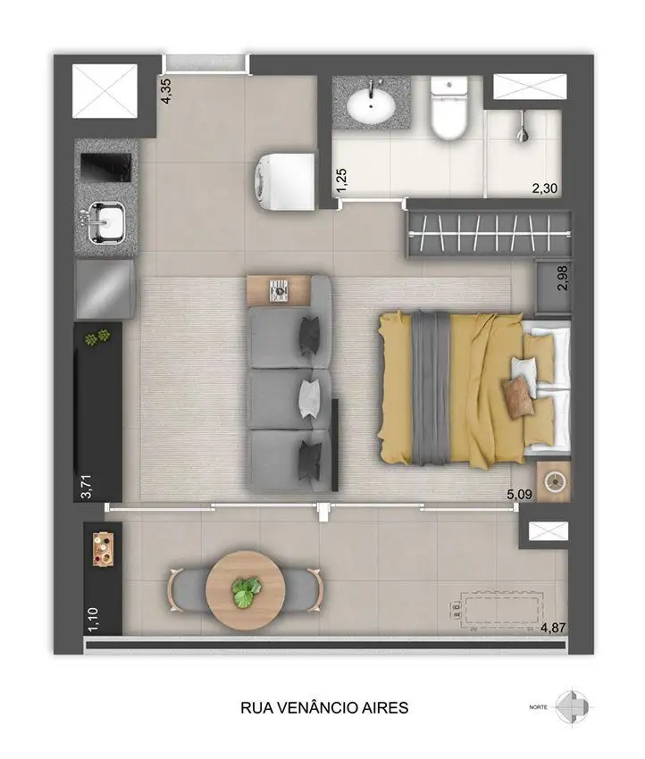 Planta 1 dormitório – opção de planta 31,63 m²