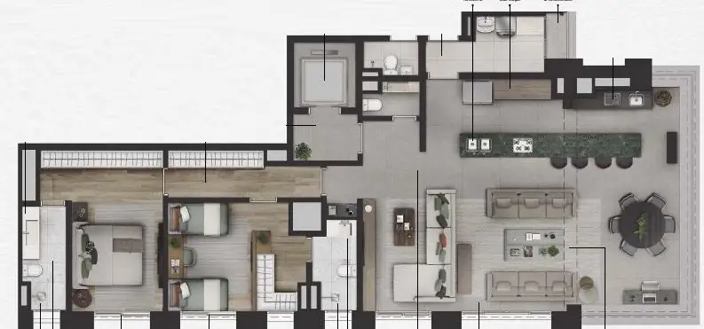 Planta 2 dormitórios 154 m²