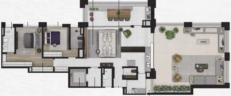 Planta 2 dormitórios – garden 195,45 m²