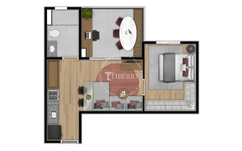 Planta 1 dormitório 39,51 m²