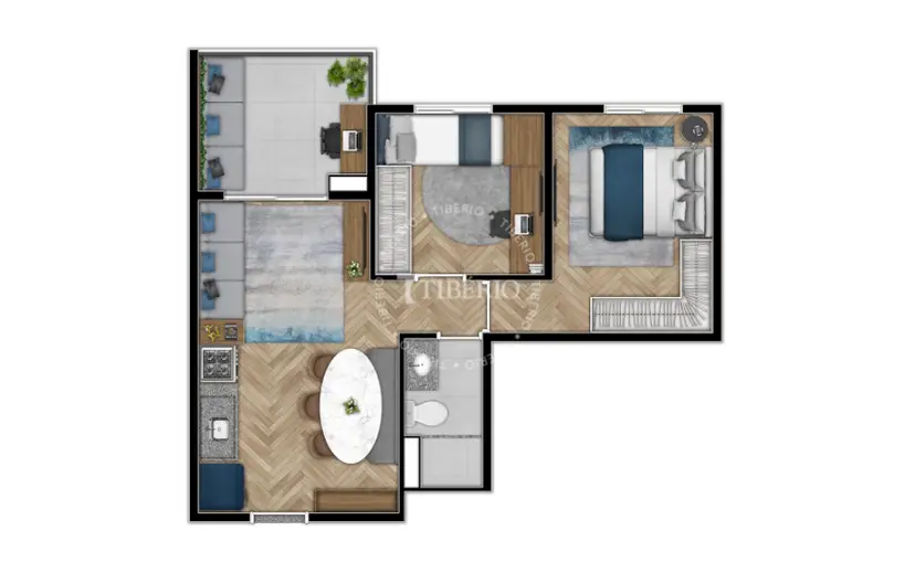 Planta 2 dormitórios 44,51 m²