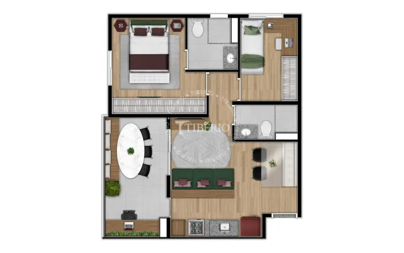 Planta 2 dormitórios 52,73 m²