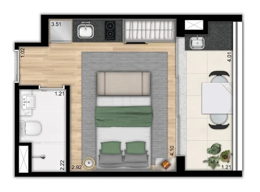 Planta Studio 25,20 m²