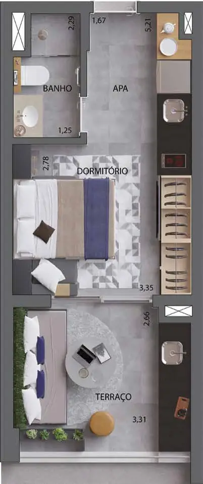 Planta Studio 30 m²