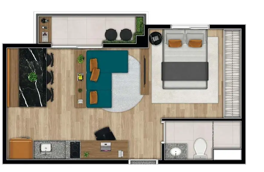 Planta Studio 33,69 m²