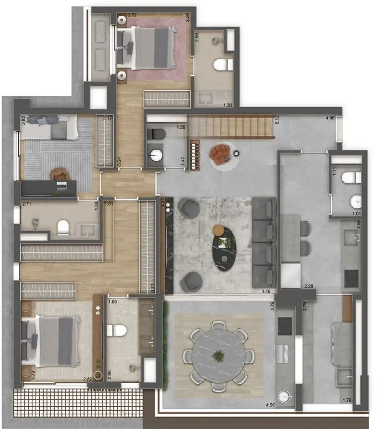 Planta 4 dormitórios – duplex 209,28 m²