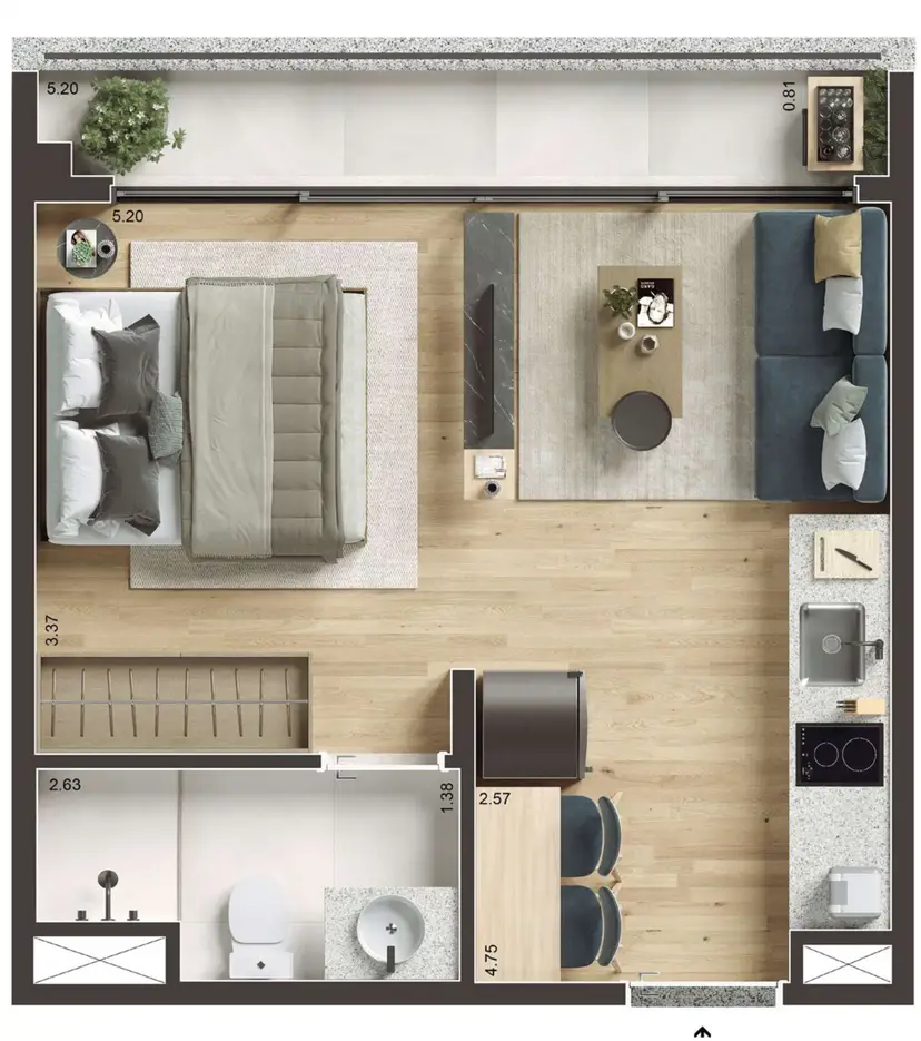Planta Studio 29 m²
