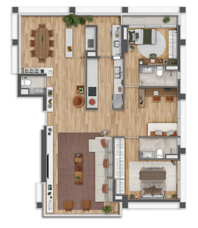 Planta 3 dormitórios – opção de planta 126 m²