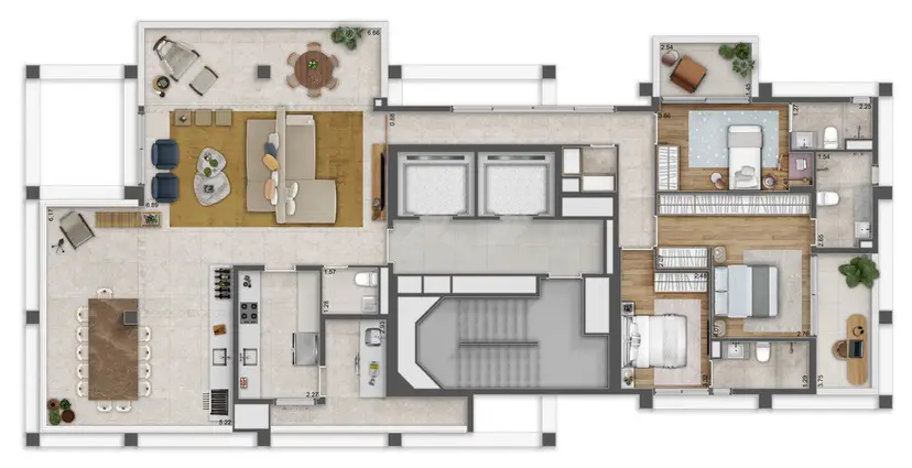 Planta 3 dormitórios 186 m²