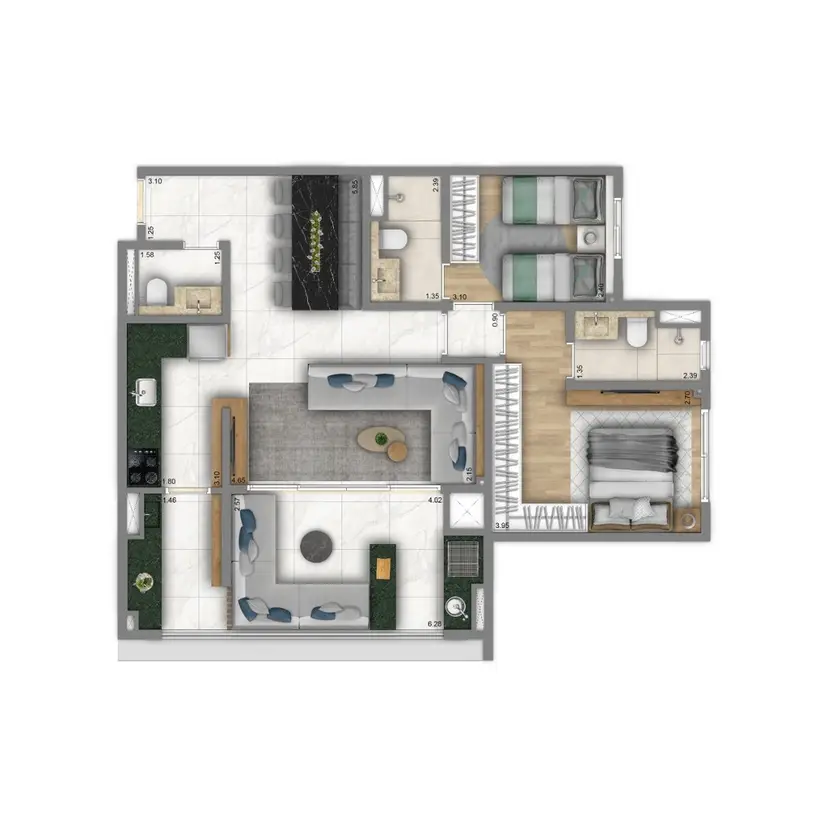 Planta 2 dormitórios – opção de planta 84 m²