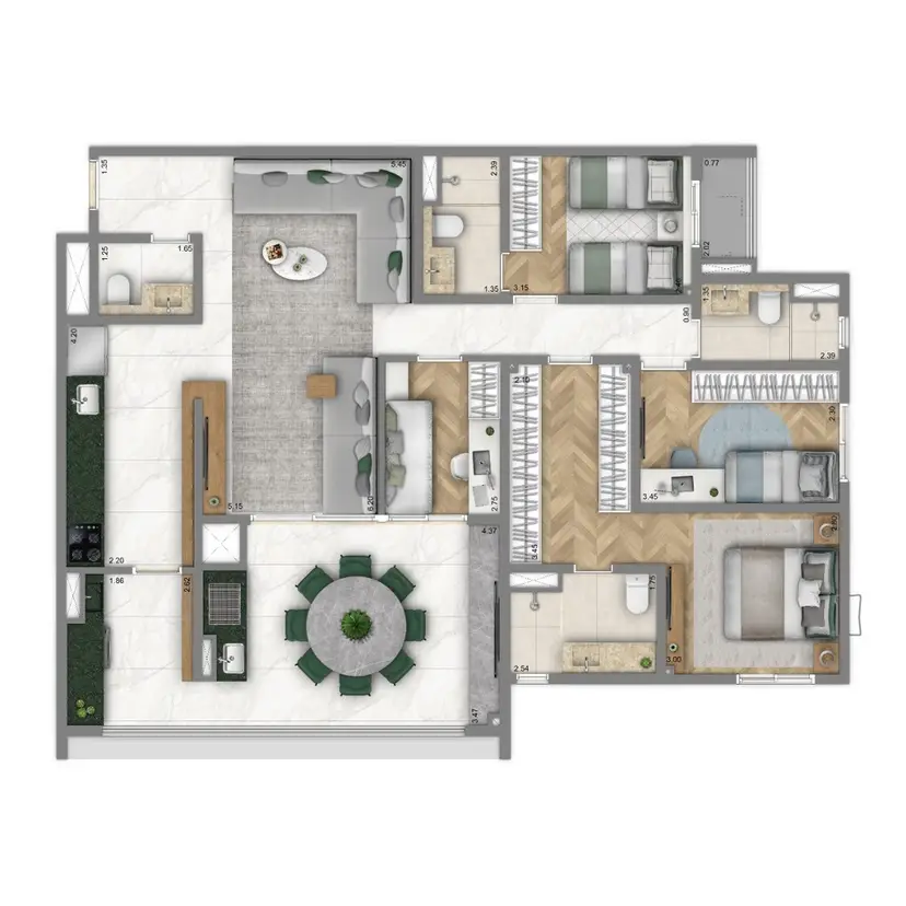 Planta 4 dormitórios – opção de planta 126 m²