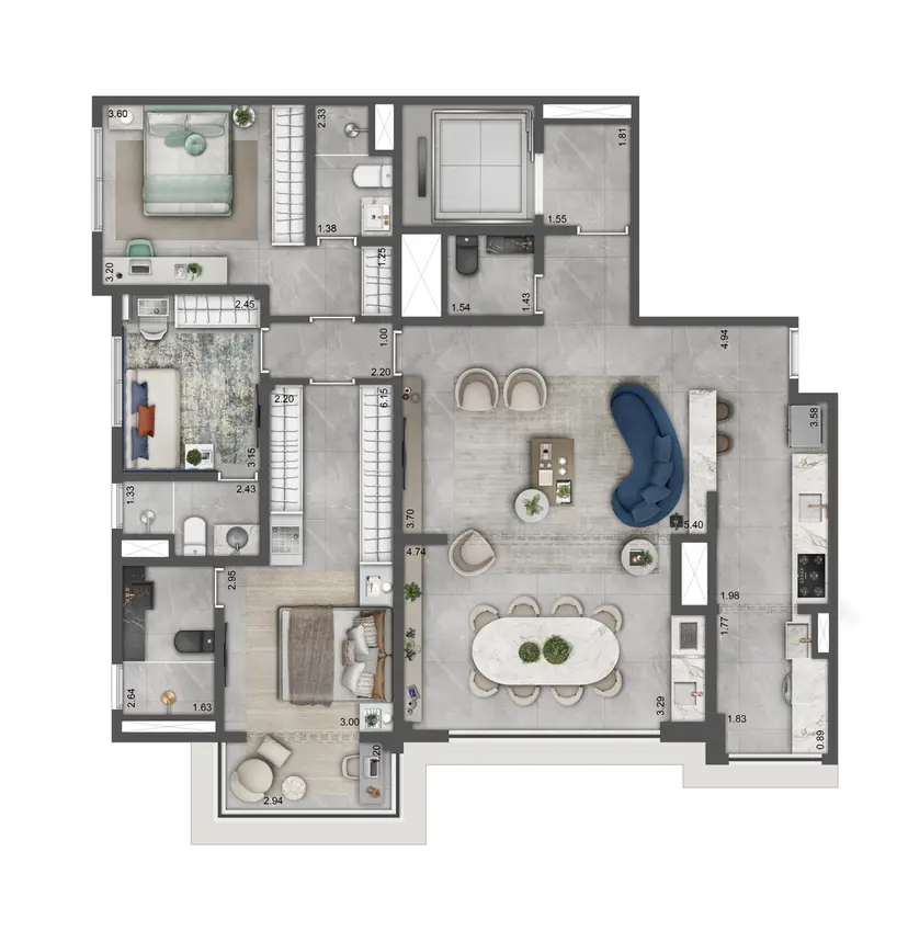 Planta 3 dormitórios – opção de planta 129 m²