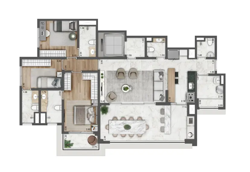 Planta 3 dormitórios – opção de planta 132 m²