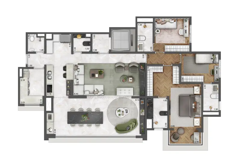 Planta 3 dormitórios – opção de planta 155 m²
