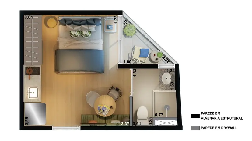 Planta Studio 17,69 m²