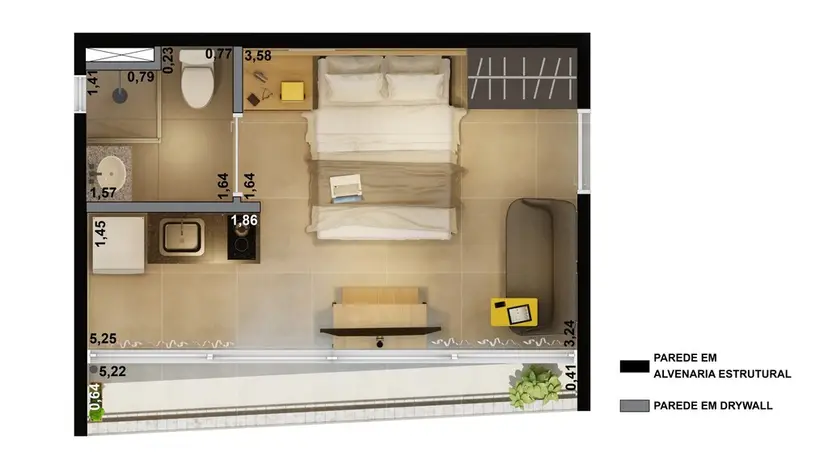 Planta Studio 22,44 m²