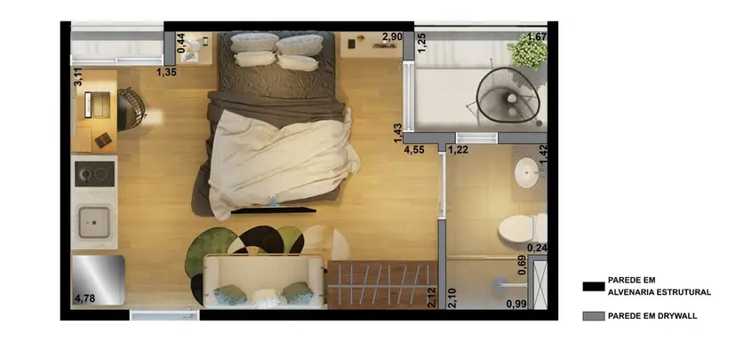 Planta Studio 24,27 m²