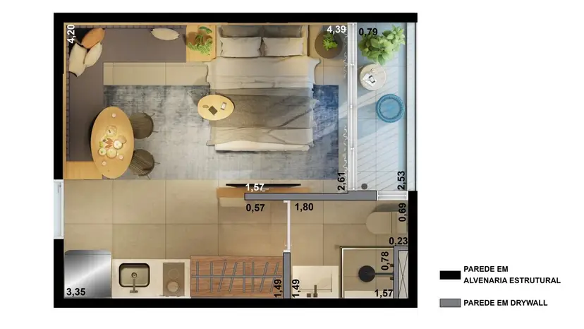 Planta Studio 24,40 m²