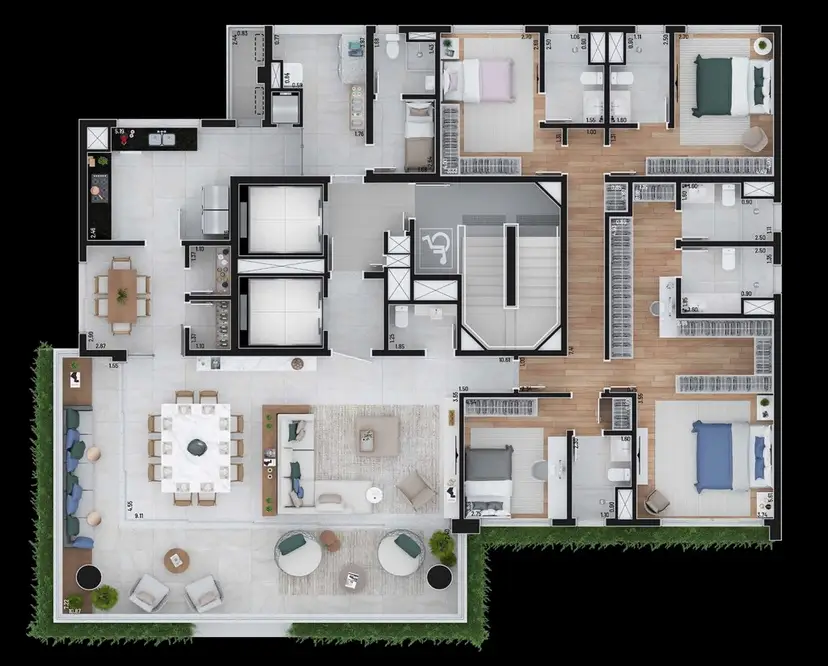 Planta 4 dormitórios 276 m²