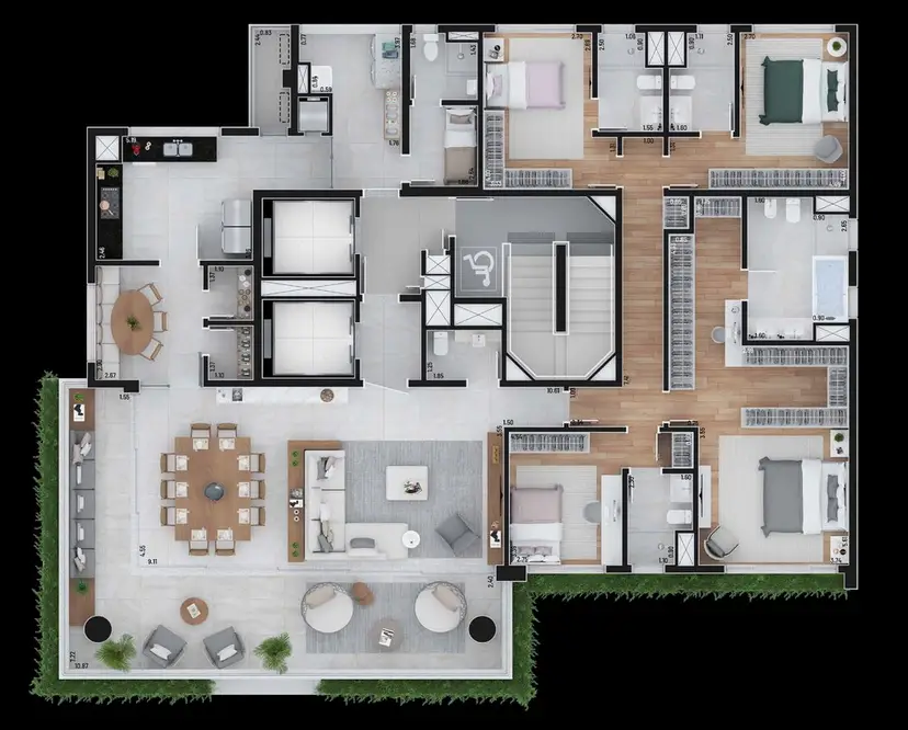 Planta 4 dormitórios 276 m²