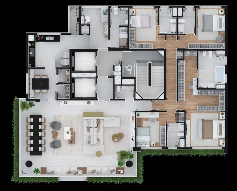 Planta 4 dormitórios 276 m²