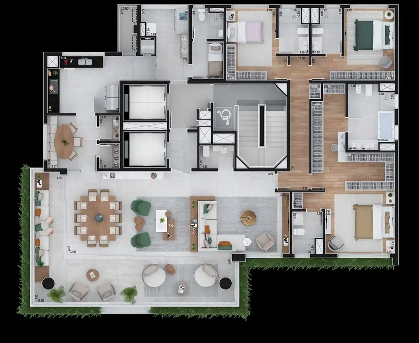 Planta 4 dormitórios 276 m²