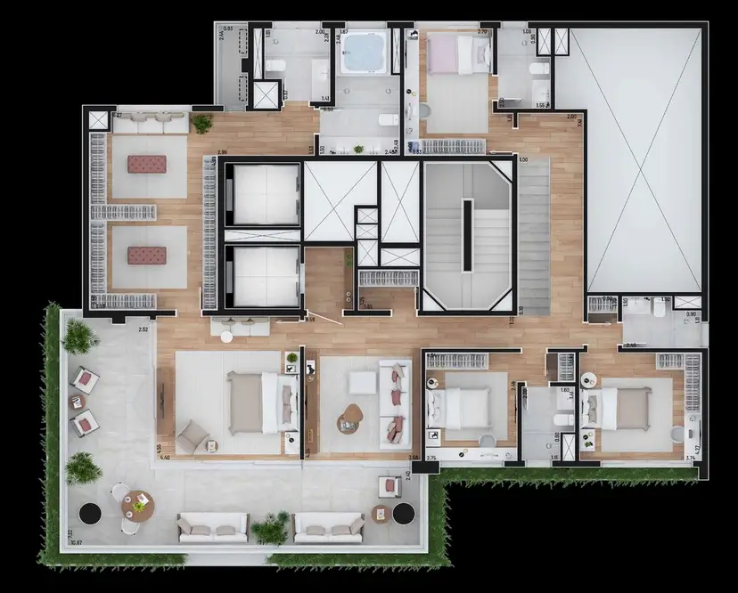 Planta 4 dormitórios – cobertura, duplex 507 m²