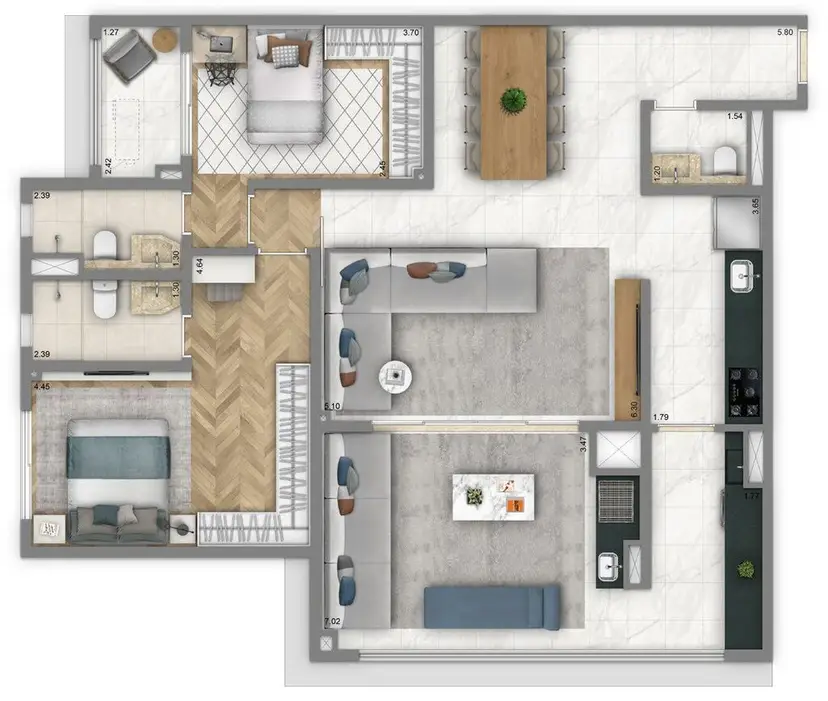 Planta 2 dormitórios – opção de planta 110 m²