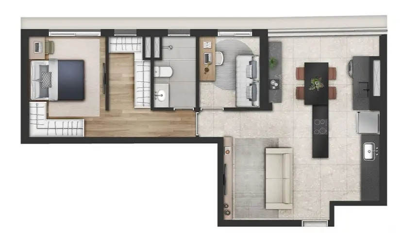 Planta 2 dormitórios 61 m²