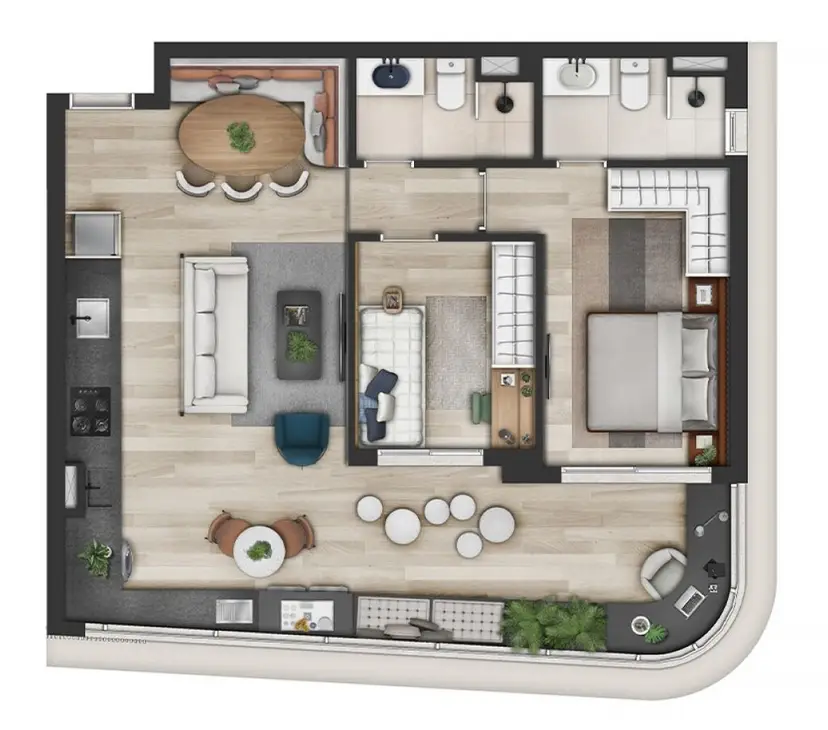 Planta 2 dormitórios – opção de planta 76 m²