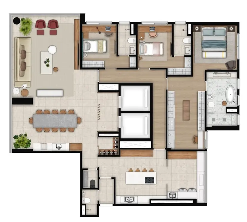 Planta 3 dormitórios – opção de planta 220 m²