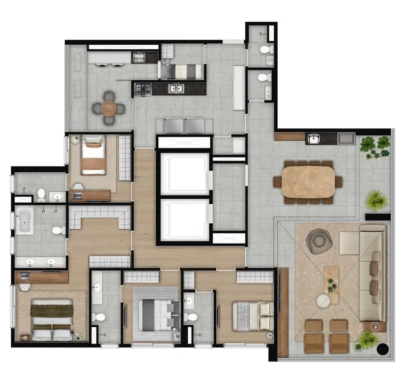 Planta 4 dormitórios 220 m²