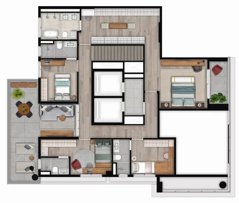 Planta 4 dormitórios – cobertura, duplex 402 m²