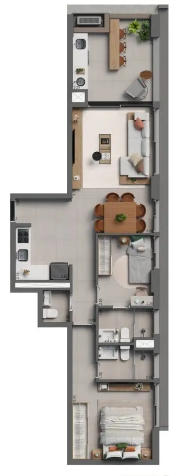 Planta 2 dormitórios 79 m²
