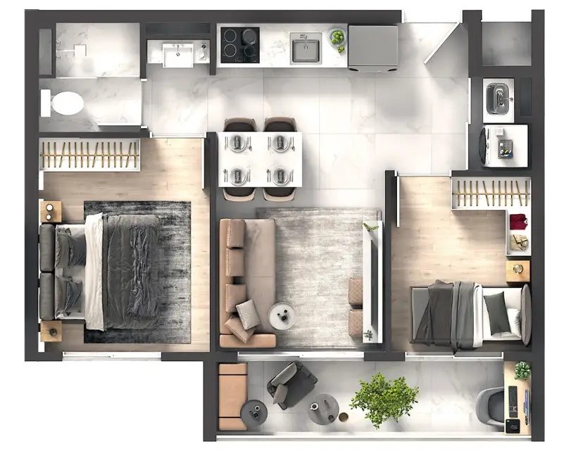 Planta 2 dormitórios 41 m²