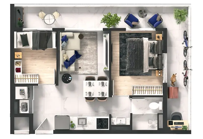 Planta 2 dormitórios 51 m²