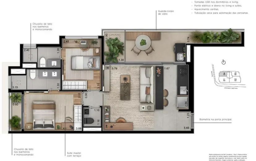 Planta 2 dormitórios 81 m²