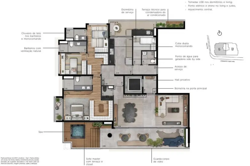 Planta 3 dormitórios – cobertura 207 m²