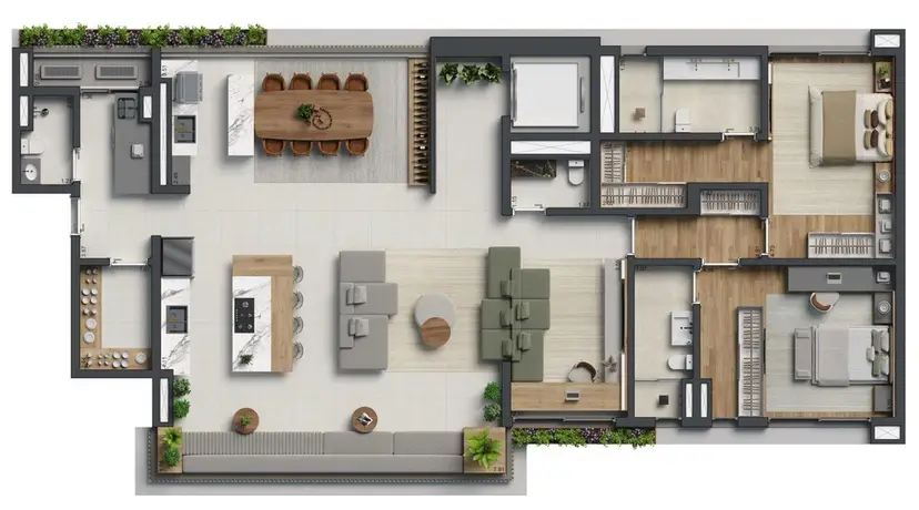 Planta 2 dormitórios – opção de planta 198 m²