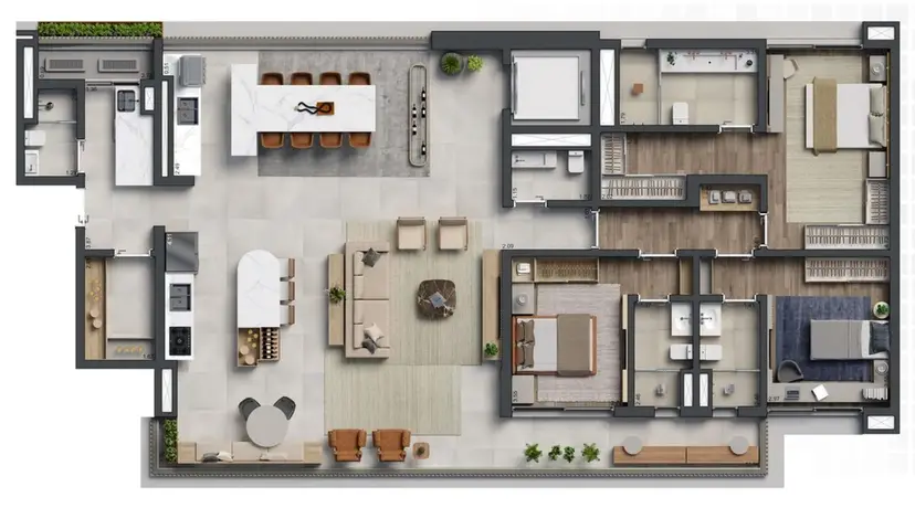 Planta 3 dormitórios – garden 205 m²