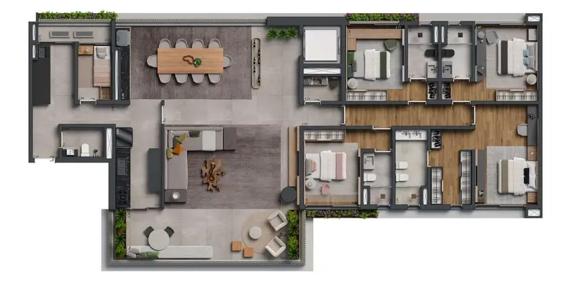 Planta 4 dormitórios 248 m²