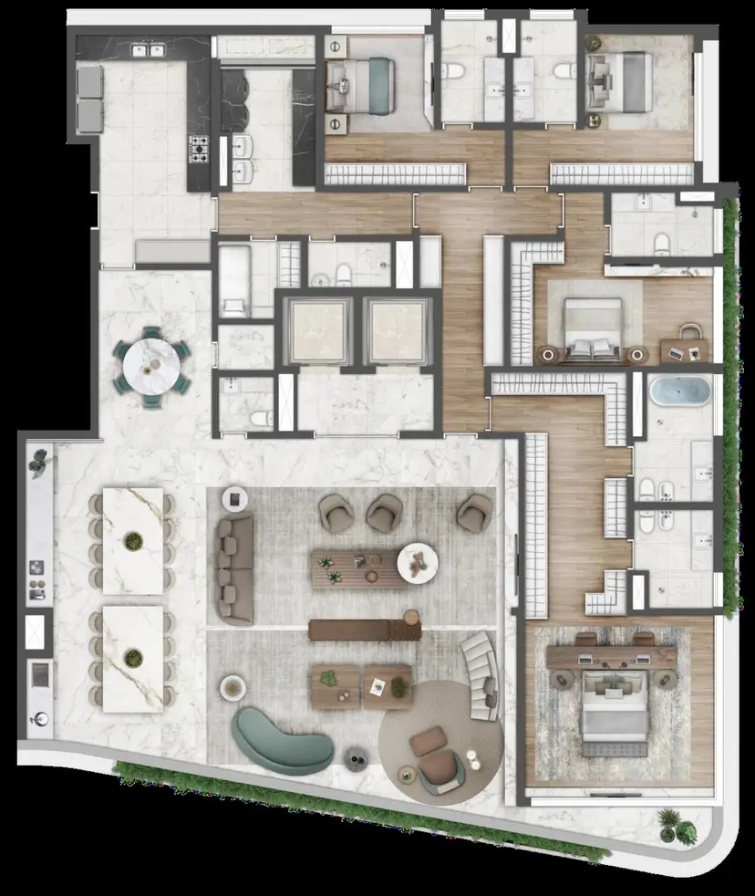 Planta 4 dormitórios 360 m²