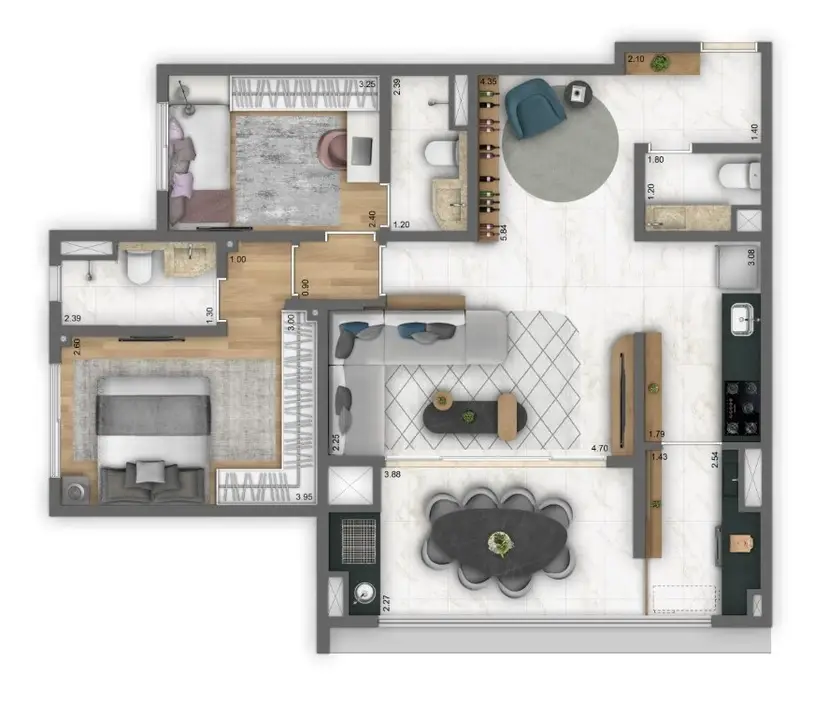 Planta 2 dormitórios – opção de planta 82 m²